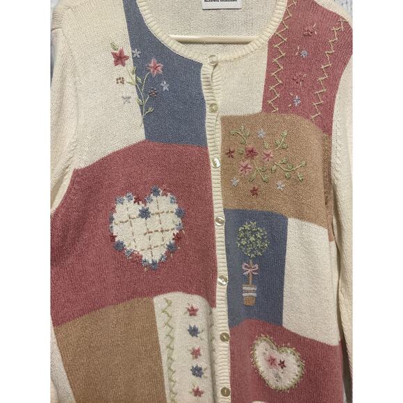 80’s Cottage Grannycore Sweater Large Embroidered Alfred Dunner - Picture 2 of 7